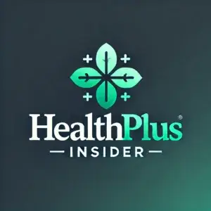 Logo for 'HealthPlusInsider' featuring a combination of bold and regular sans-serif fonts. The name 'HealthPlus' is in bold, gradient green and teal colors, making it stand out, while 'Insider' is in a lighter teal. A stylized leaf symbol, representing wellness and health, is subtly integrated into the design, adding a touch of elegance to the simple, horizontal layout."